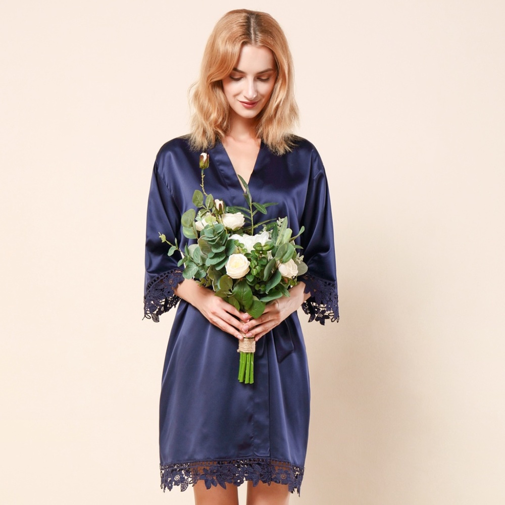Navy Satin Robe Silk